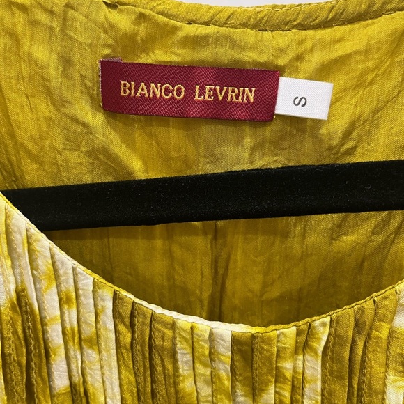 Bianco Levrin | 100% Silk Green Ikat Sleeveless Pintucked Blouse Small Artsy - Picture 8 of 11